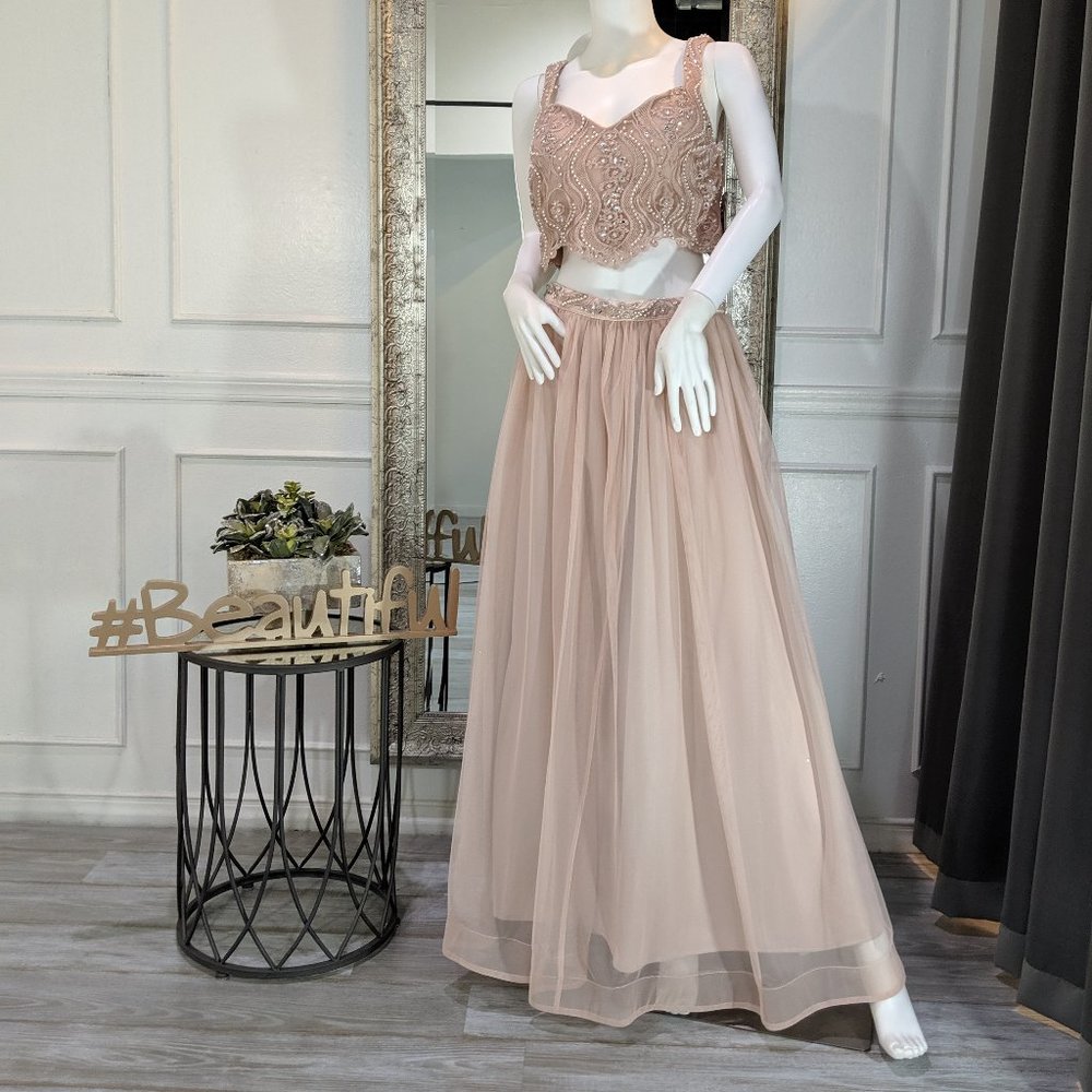 Pink Blush 2 Piece Formal Evening Prom Dress Gown